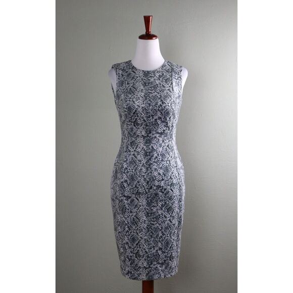 CALVIN KLEIN $139 Gray Faux Soft Suede Snake Python Sheath Dress Size 2 Petite - Picture 1 of 6